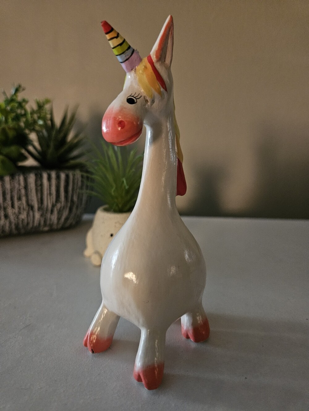 White & Rainbow WoodenUnicorn Figurine - Decorative Home Art